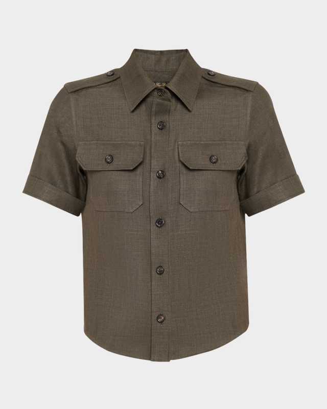 Cam Annalisa Structured Linen Button-Front Blouse